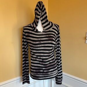 Mechant Black and Gray Striped Long Sleeve Top